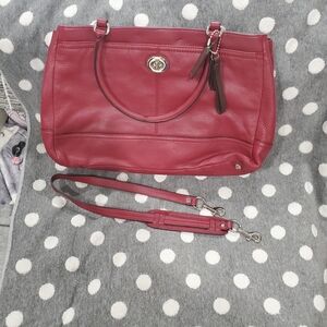 Elegant Red Leather Coach Handbag